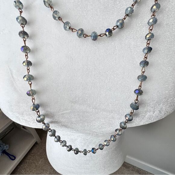 Gorgeous Long Sparkling Crystal Glass Blue Necklace 60” Layering/Wrap Piece - Picture 7 of 13